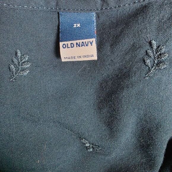 Old Navy Blue Embroidered Boho Peasant Top 2X - Picture 4 of 6
